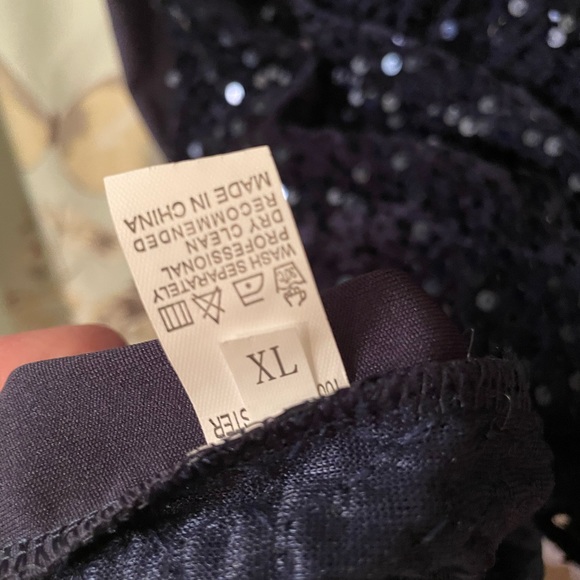 Sequin 3/4 Sleeve Sparkly Midi Dress Crewneck navy blue size XL - Picture 2 of 4